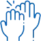 Two hands raised in a supportive gesture with sparkle effects, representing care and assistance.