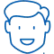 Simple blue line drawing of smiling man's face representing dental patient or dental professional