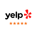 Yelp logo with five-star rating for Palatine Dental Associates business review