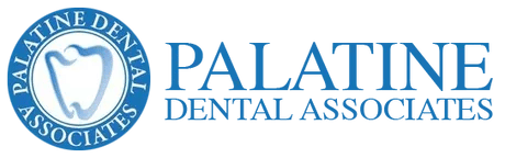 Palatine Dental Associates logo with tooth symbol and blue circular seal design
