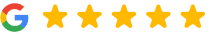Google logo with five gold stars indicating excellent customer rating and review